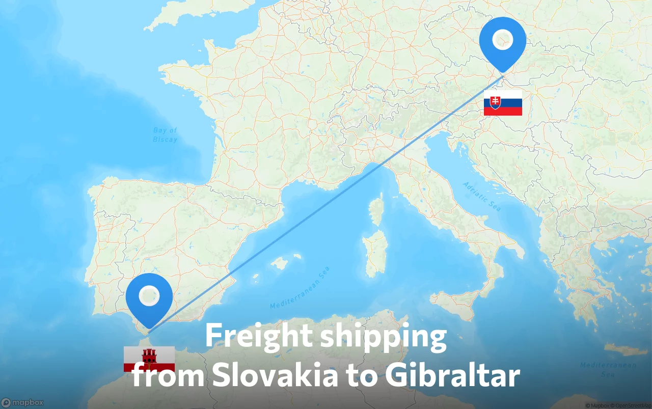 Shipping route from Slovakia to Gibraltar