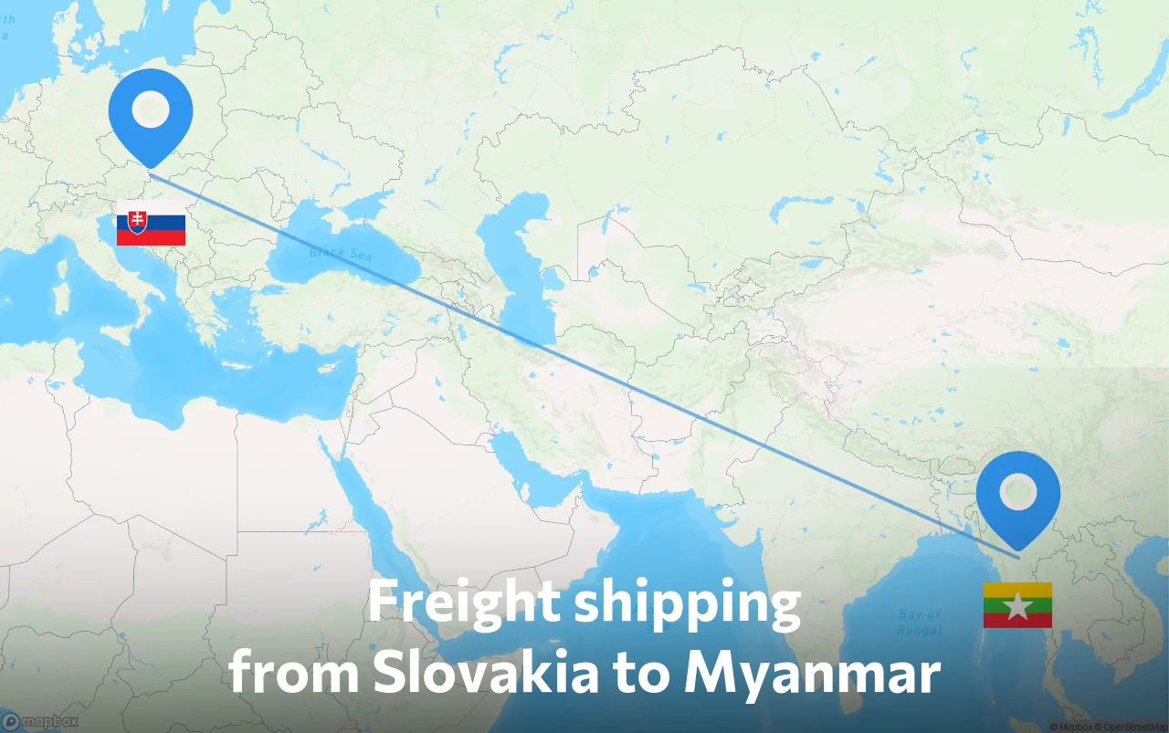 Shipping route from Slovakia to Myanmar