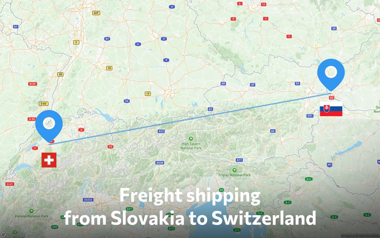 Shipping route from Slovakia to Switzerland