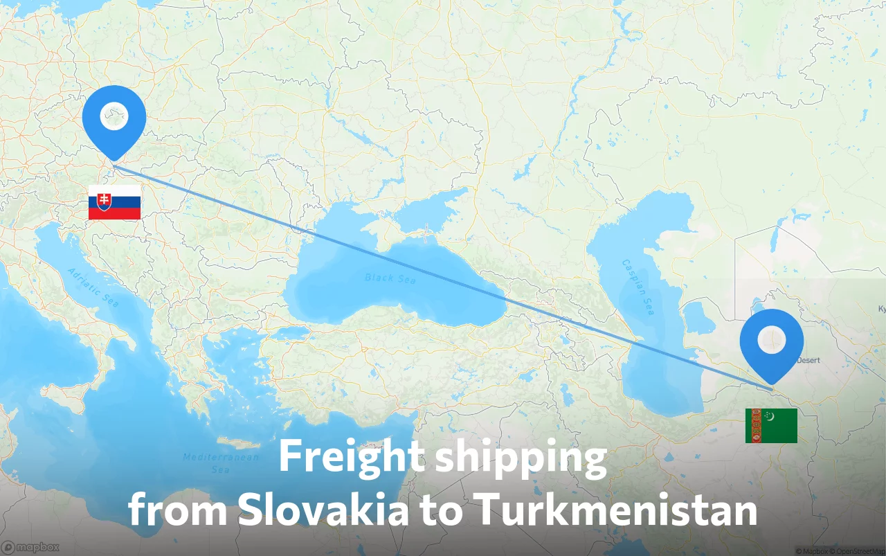 Shipping route from Slovakia to Turkmenistan