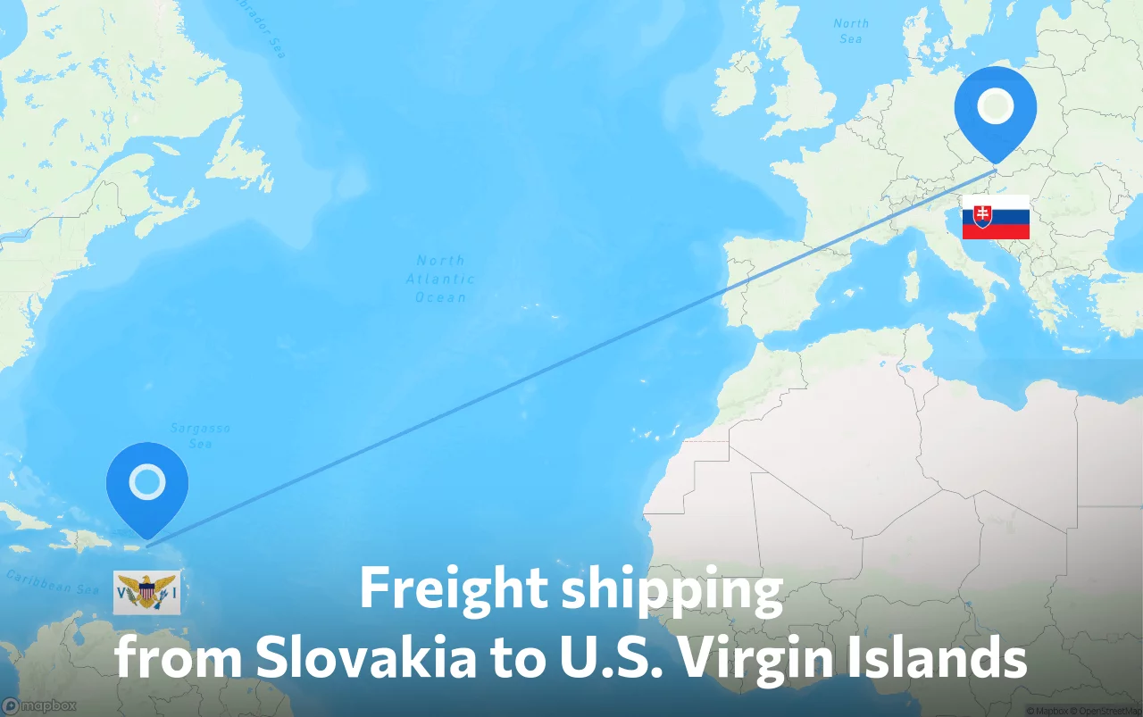 Shipping route from Slovakia to U.S. Virgin Islands