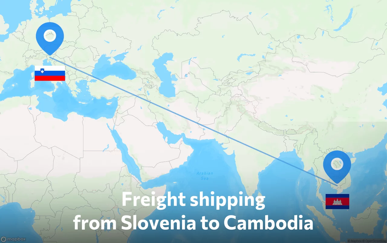 Shipping route from Slovenia to Cambodia