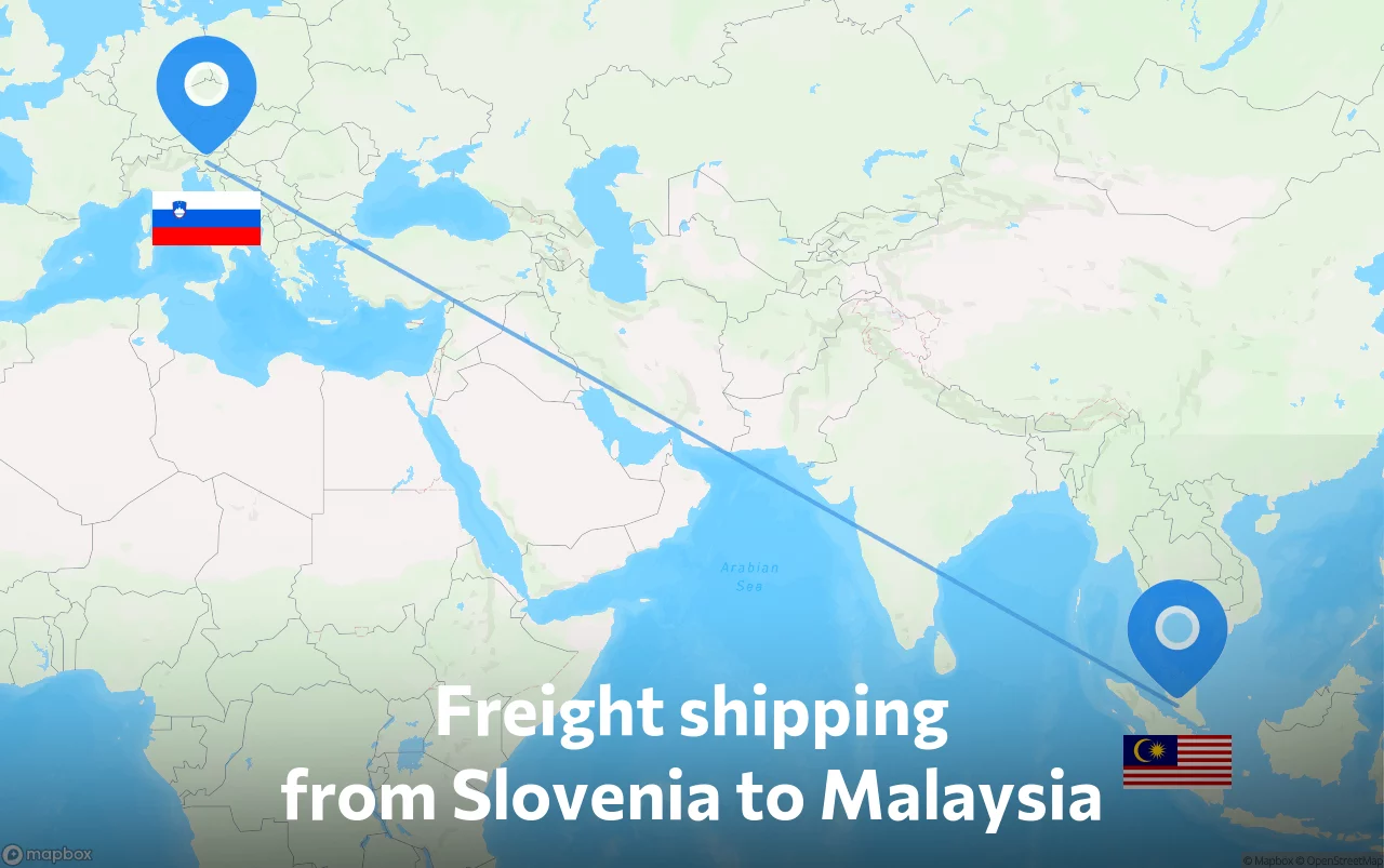 Shipping route from Slovenia to Malaysia