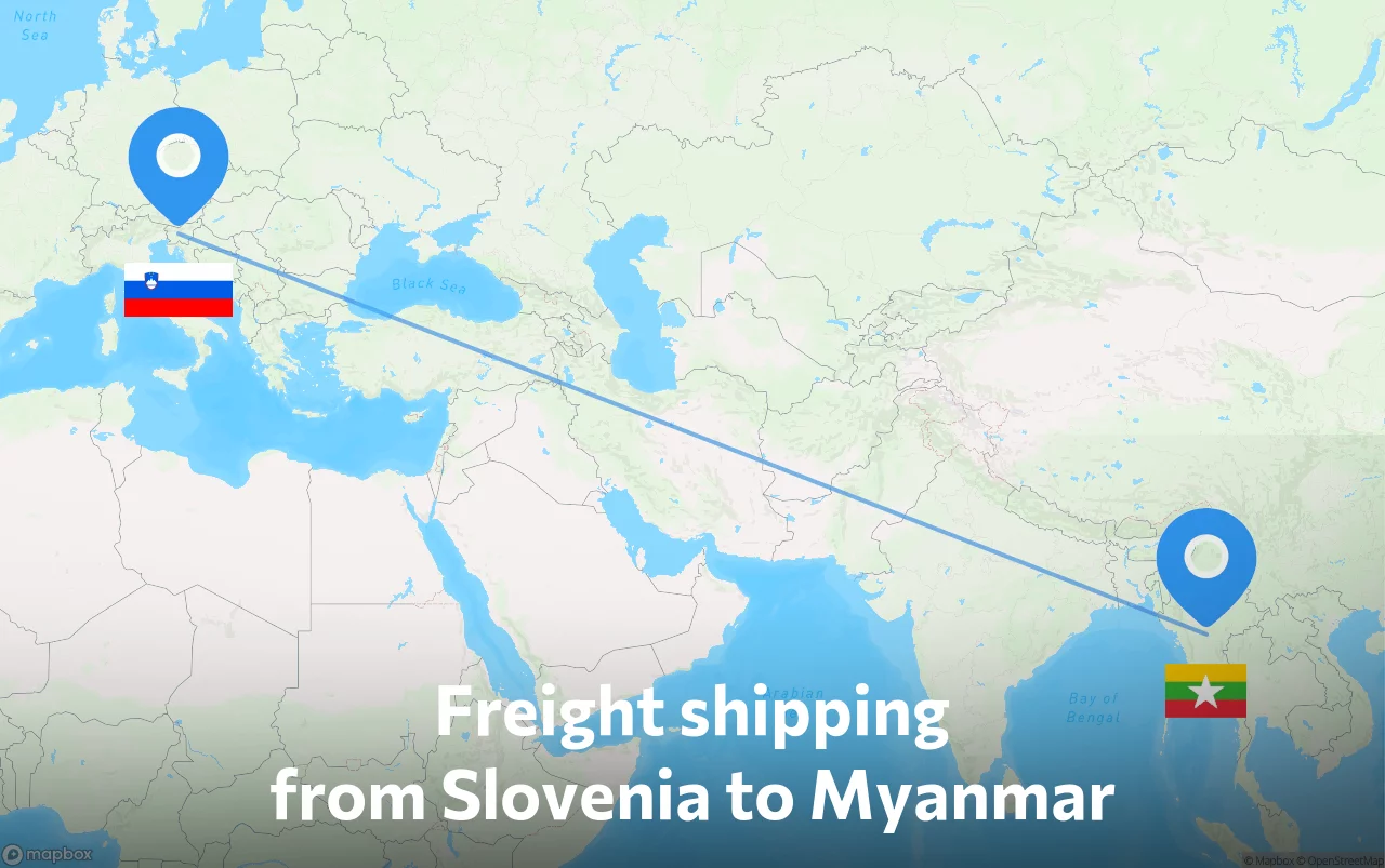 Shipping route from Slovenia to Myanmar
