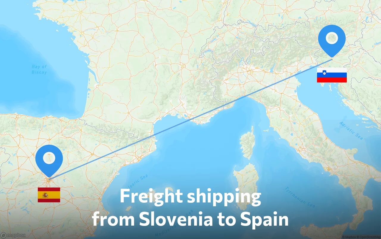 Shipping route from Slovenia to Spain