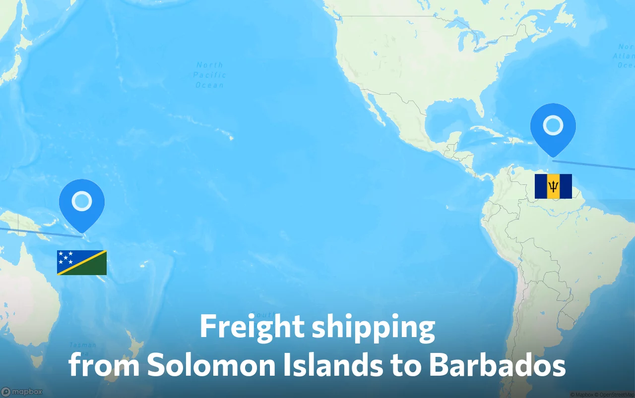 Shipping route from Solomon Islands to Barbados