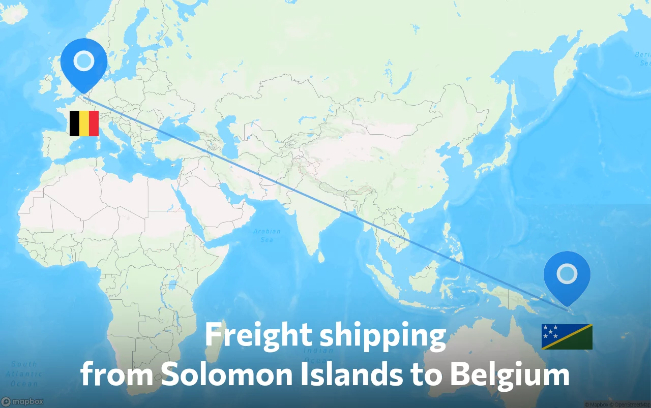 Shipping route from Solomon Islands to Belgium