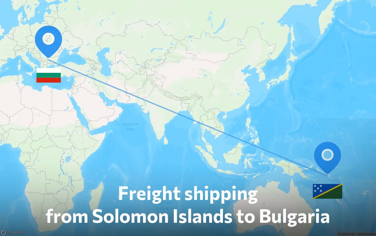 Shipping route from Solomon Islands to Bulgaria