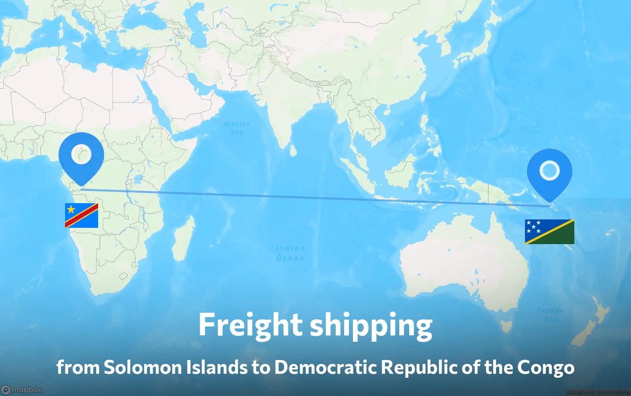 Shipping route from Solomon Islands to Democratic Republic of the Congo