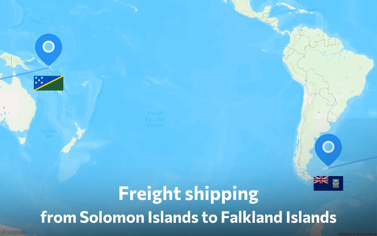 Shipping route from Solomon Islands to Falkland Islands