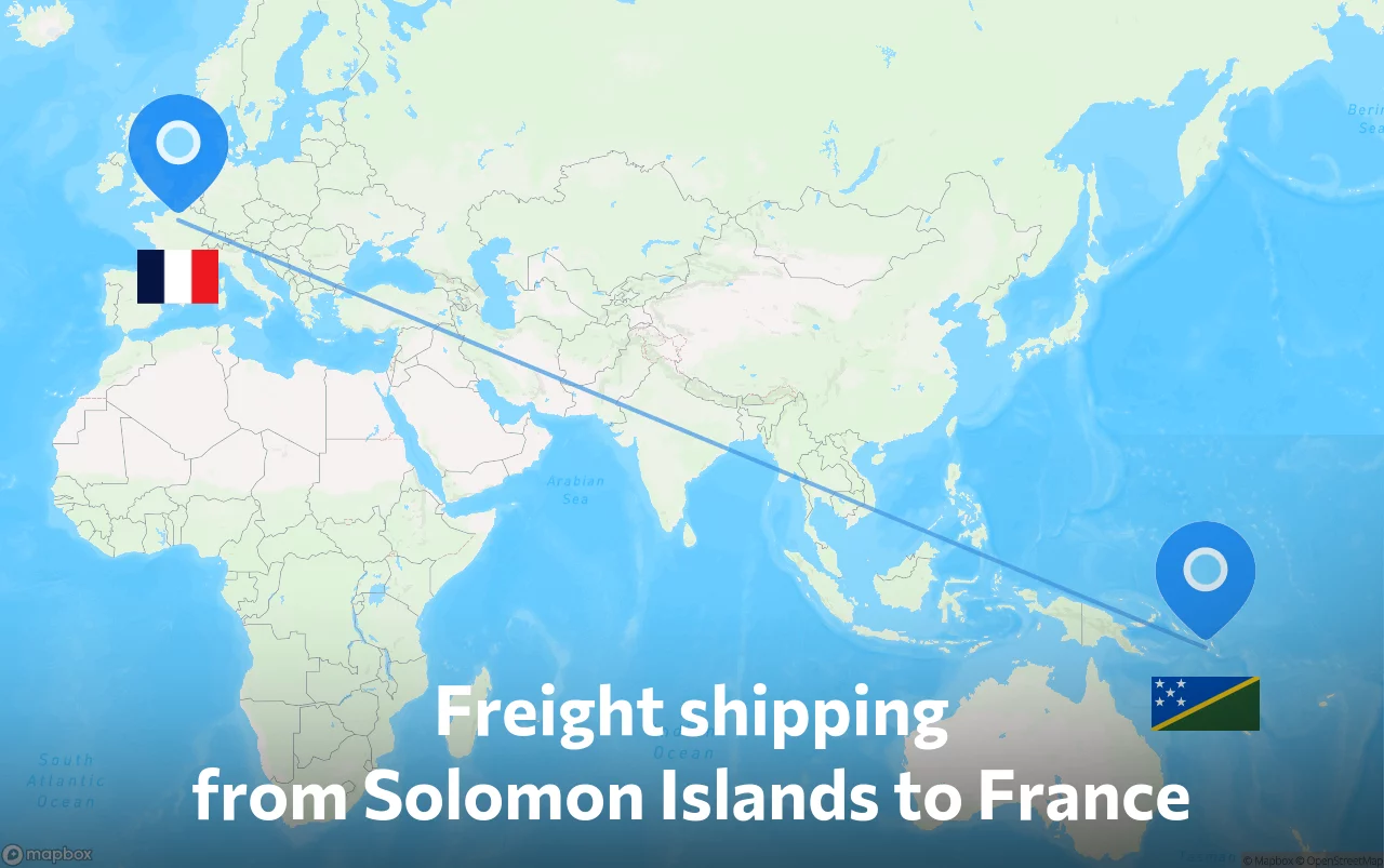 Shipping route from Solomon Islands to France