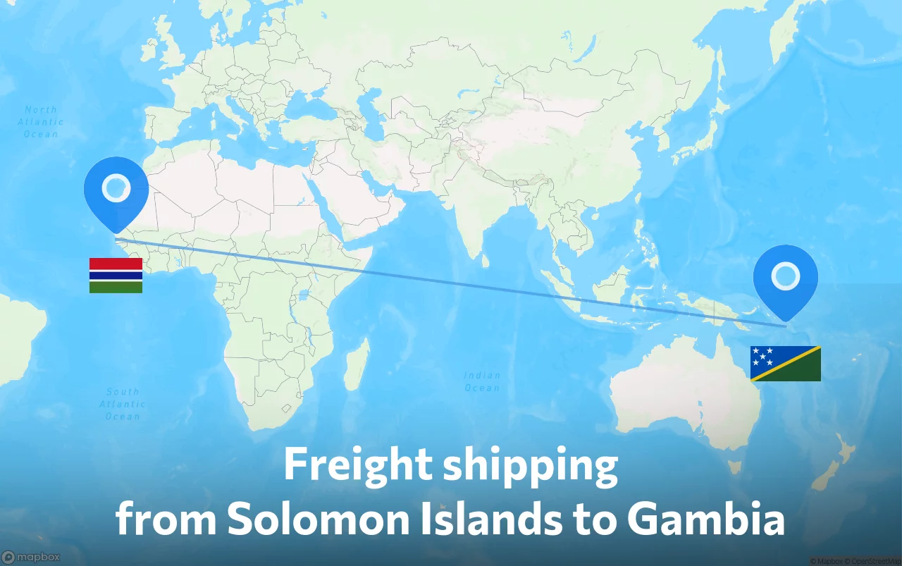 Shipping route from Solomon Islands to Gambia
