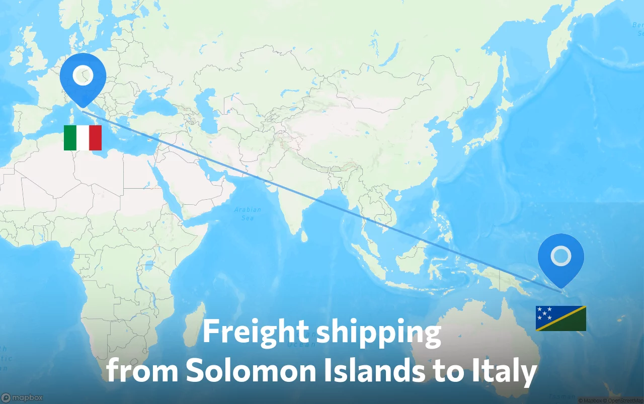 Shipping route from Solomon Islands to Italy