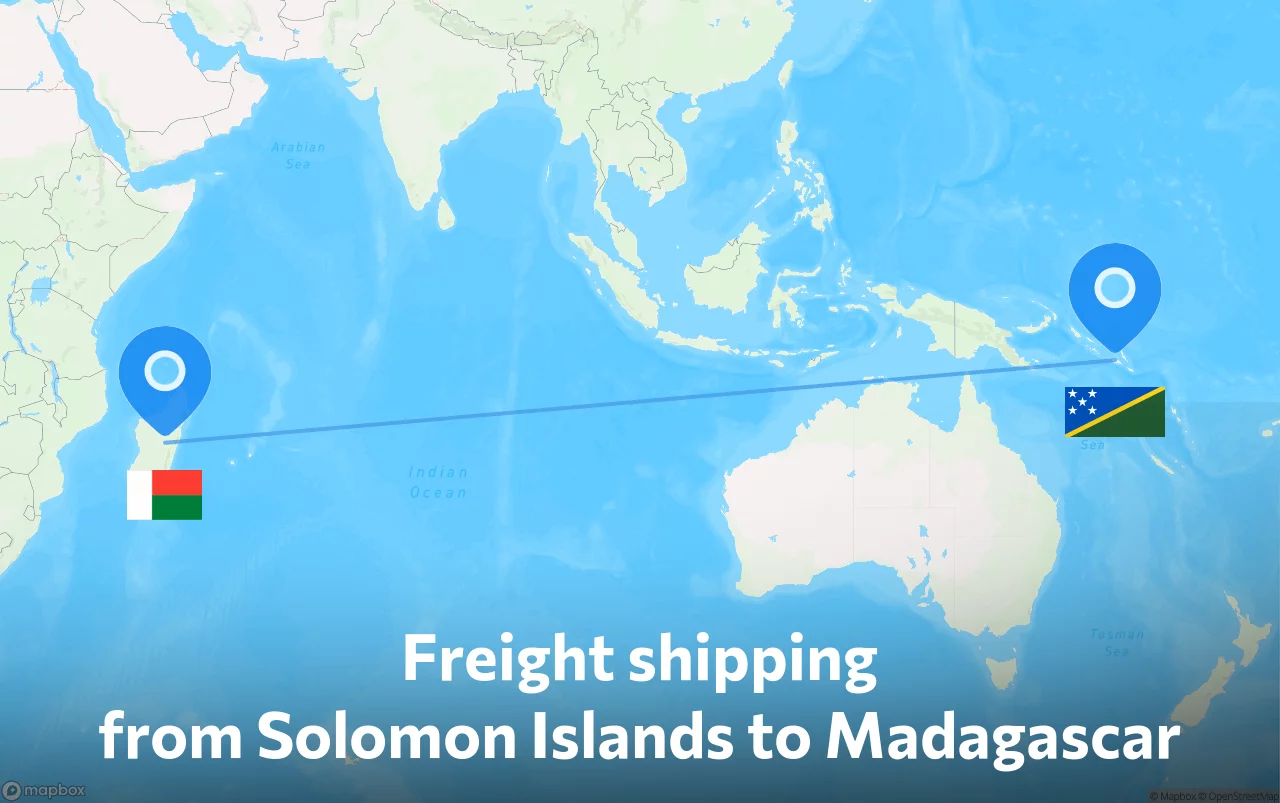 Shipping route from Solomon Islands to Madagascar