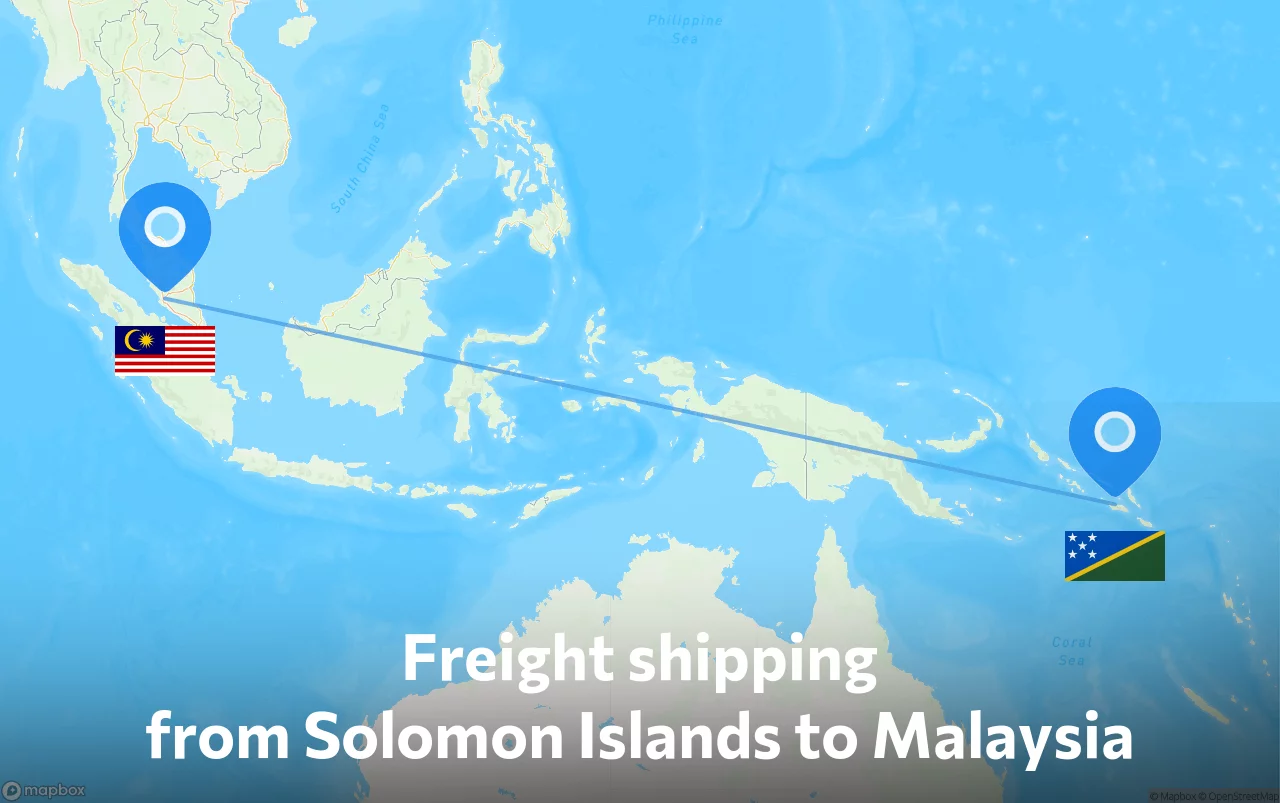 Shipping route from Solomon Islands to Malaysia