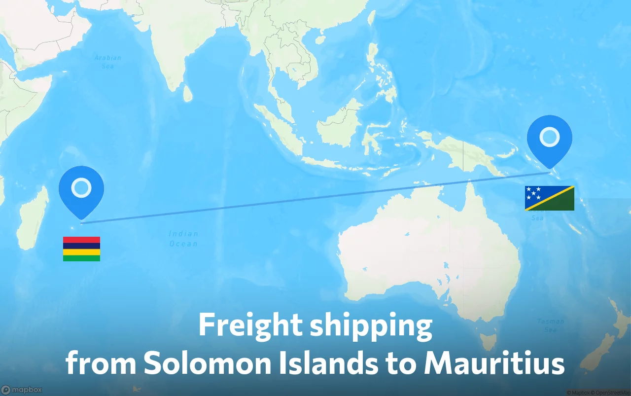 Shipping route from Solomon Islands to Mauritius