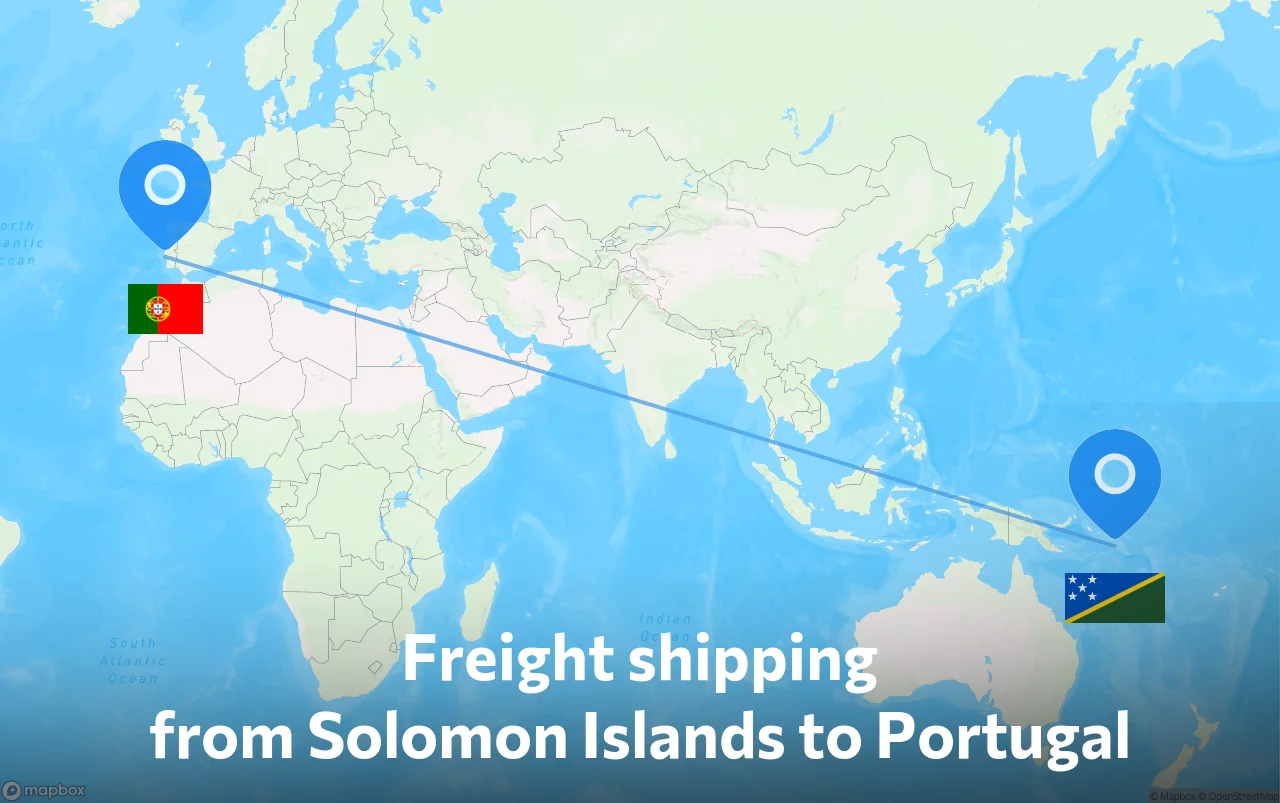 Shipping route from Solomon Islands to Portugal