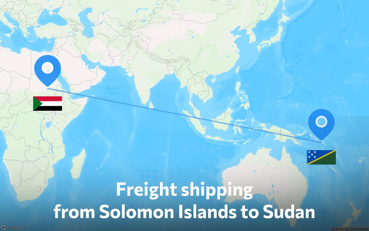 Shipping route from Solomon Islands to Sudan