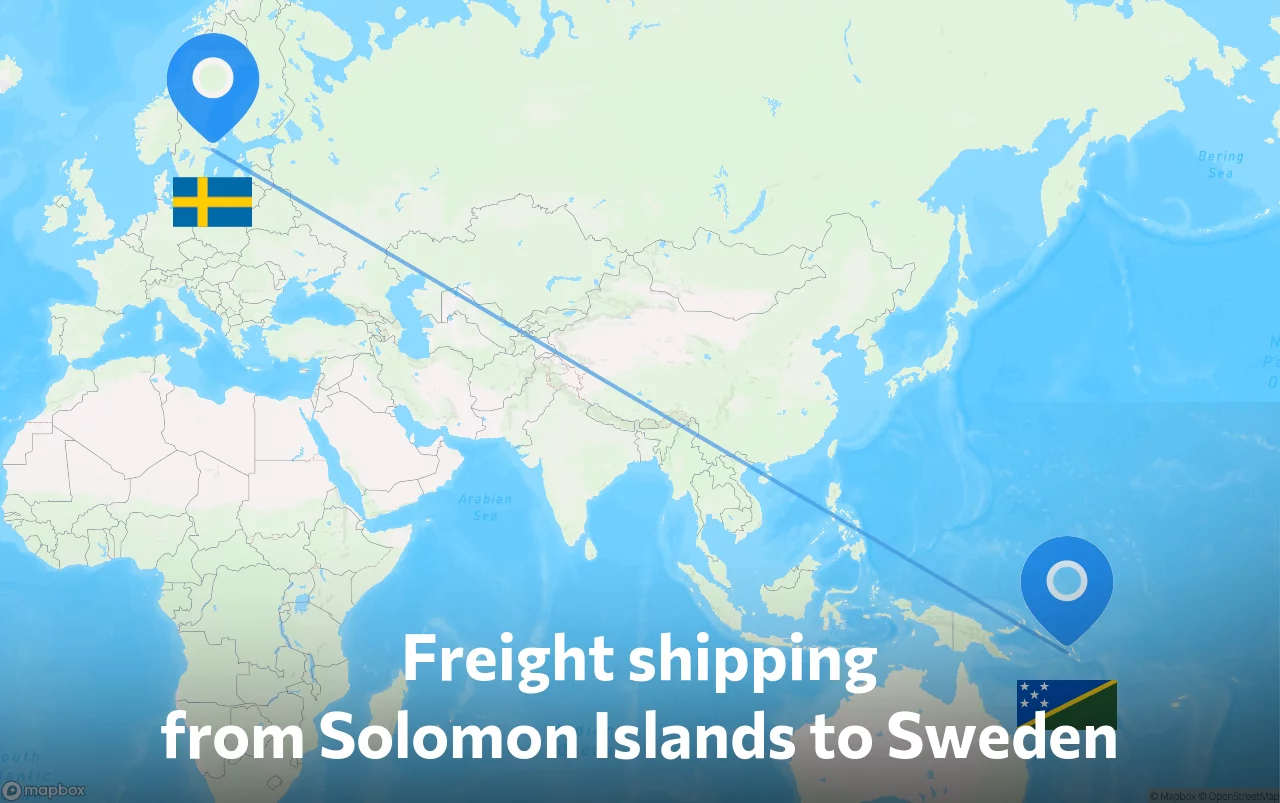Shipping route from Solomon Islands to Sweden