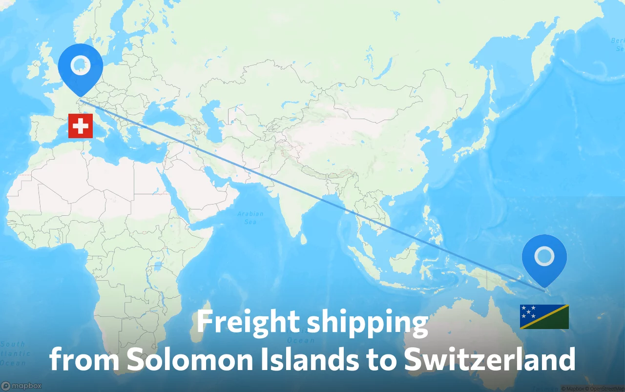 Shipping route from Solomon Islands to Switzerland