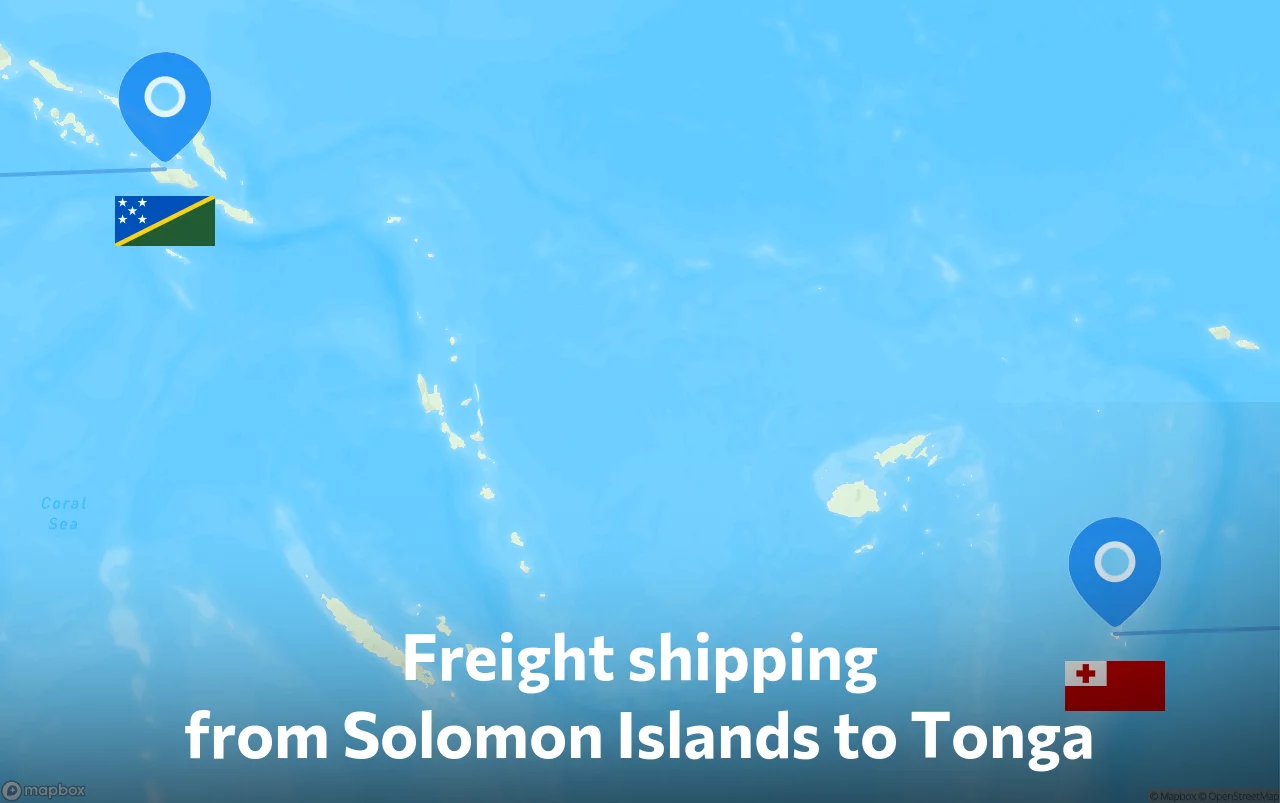 Shipping route from Solomon Islands to Tonga