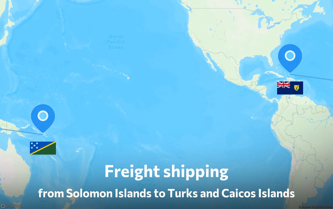 Shipping route from Solomon Islands to Turks and Caicos Islands