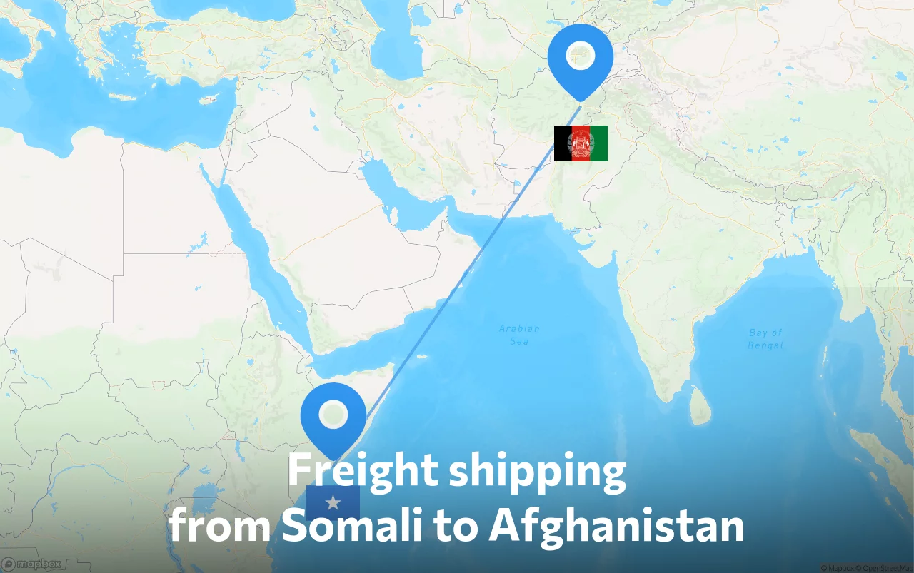 Shipping route from Somali to Afghanistan