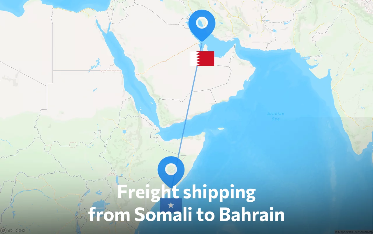 Shipping route from Somali to Bahrain