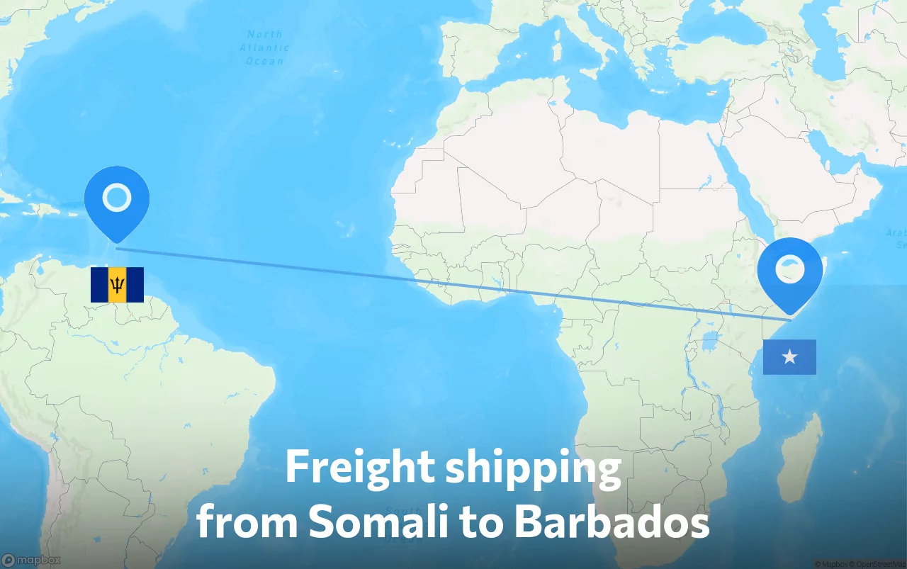 Shipping route from Somali to Barbados