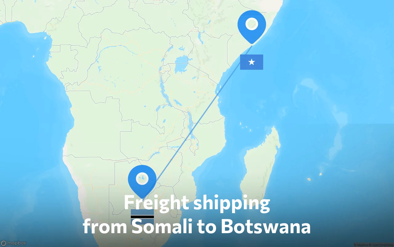 Shipping route from Somali to Botswana