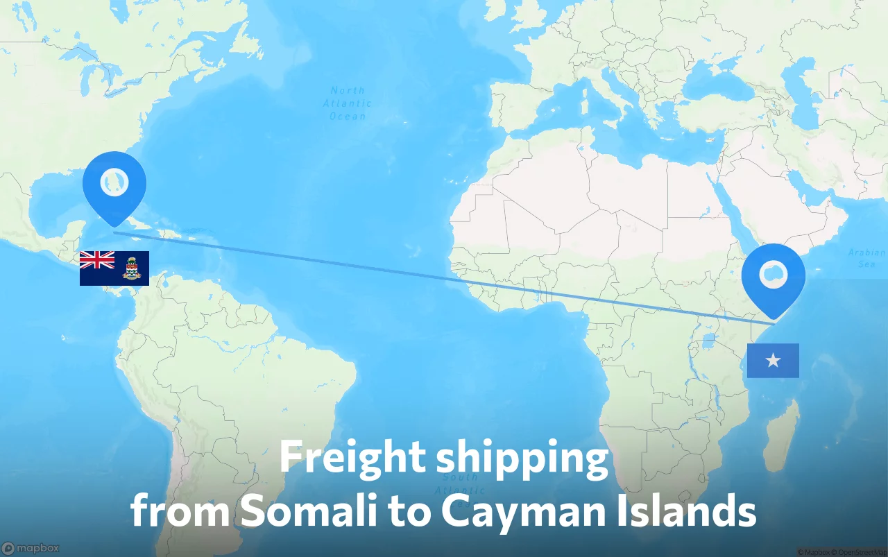 Shipping route from Somali to Cayman Islands