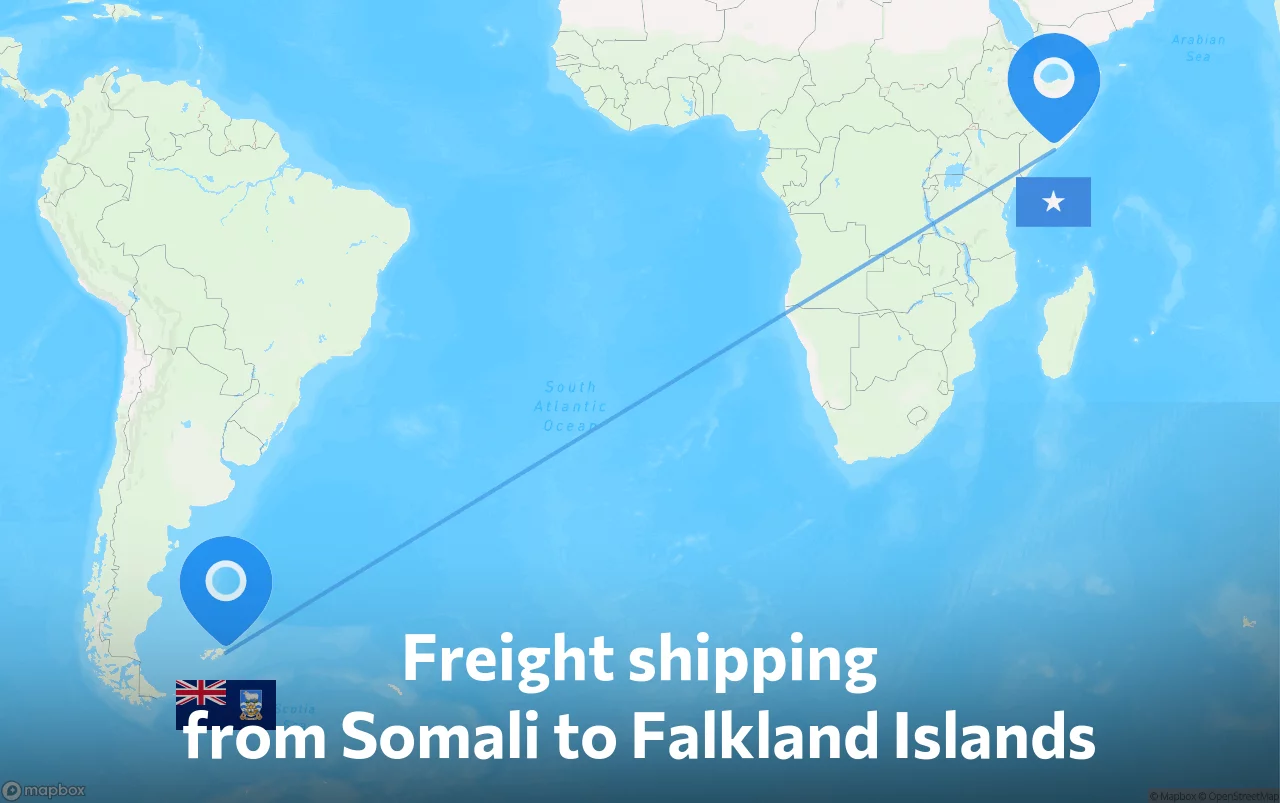Shipping route from Somali to Falkland Islands