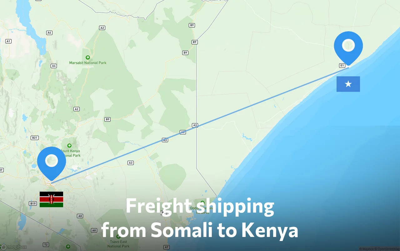 Shipping route from Somali to Kenya