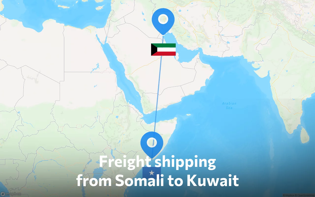 Shipping route from Somali to Kuwait