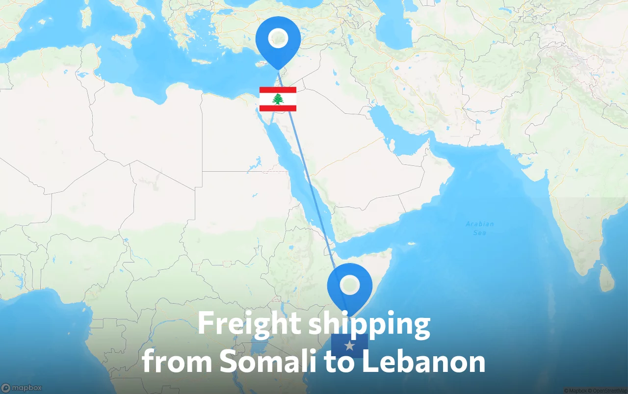 Shipping route from Somali to Lebanon