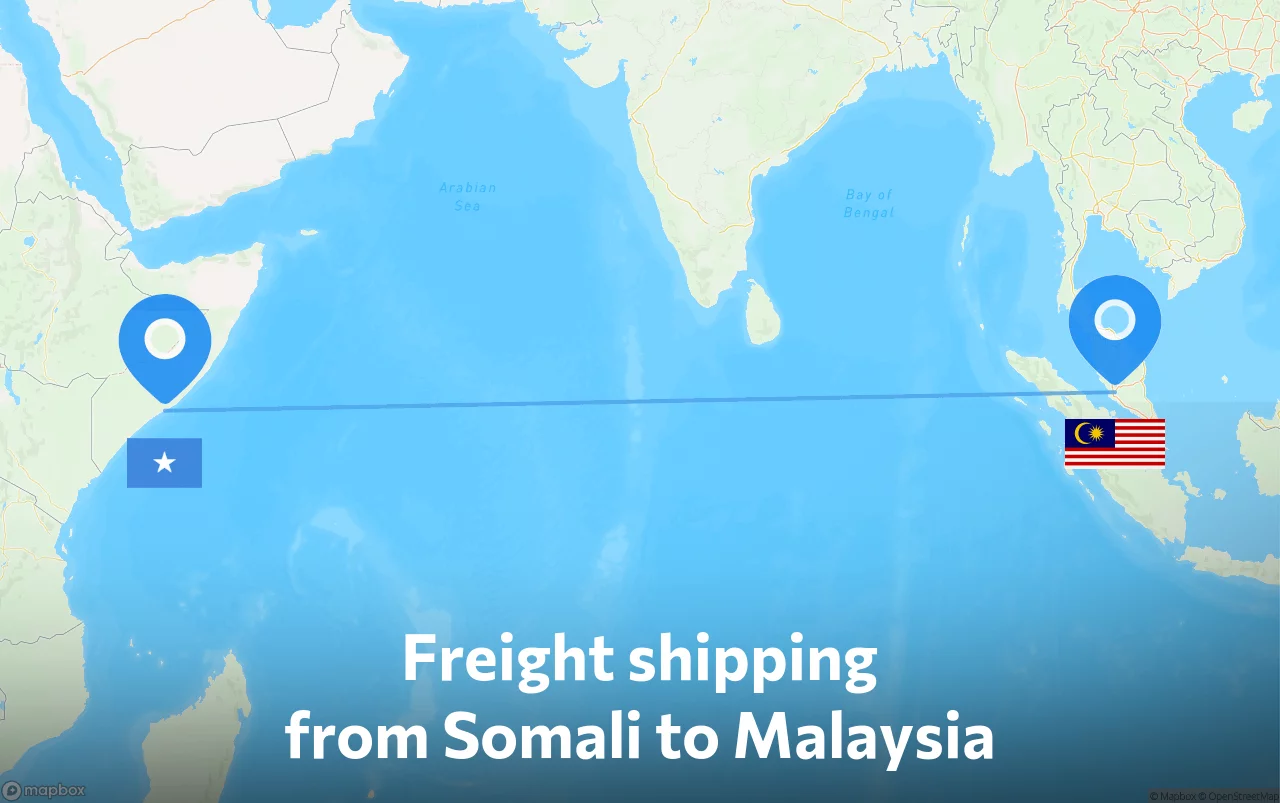 Shipping route from Somali to Malaysia