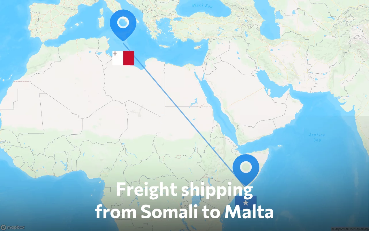 Shipping route from Somali to Malta