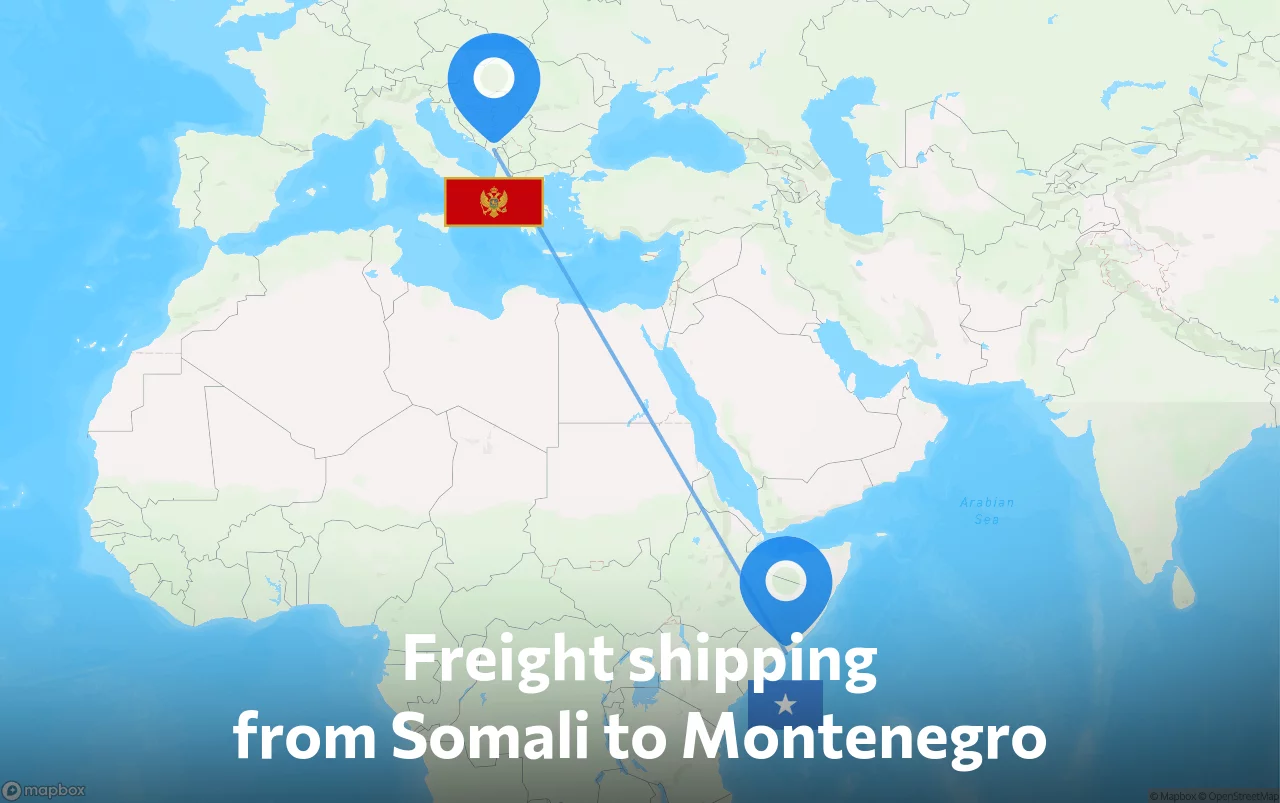 Shipping route from Somali to Montenegro