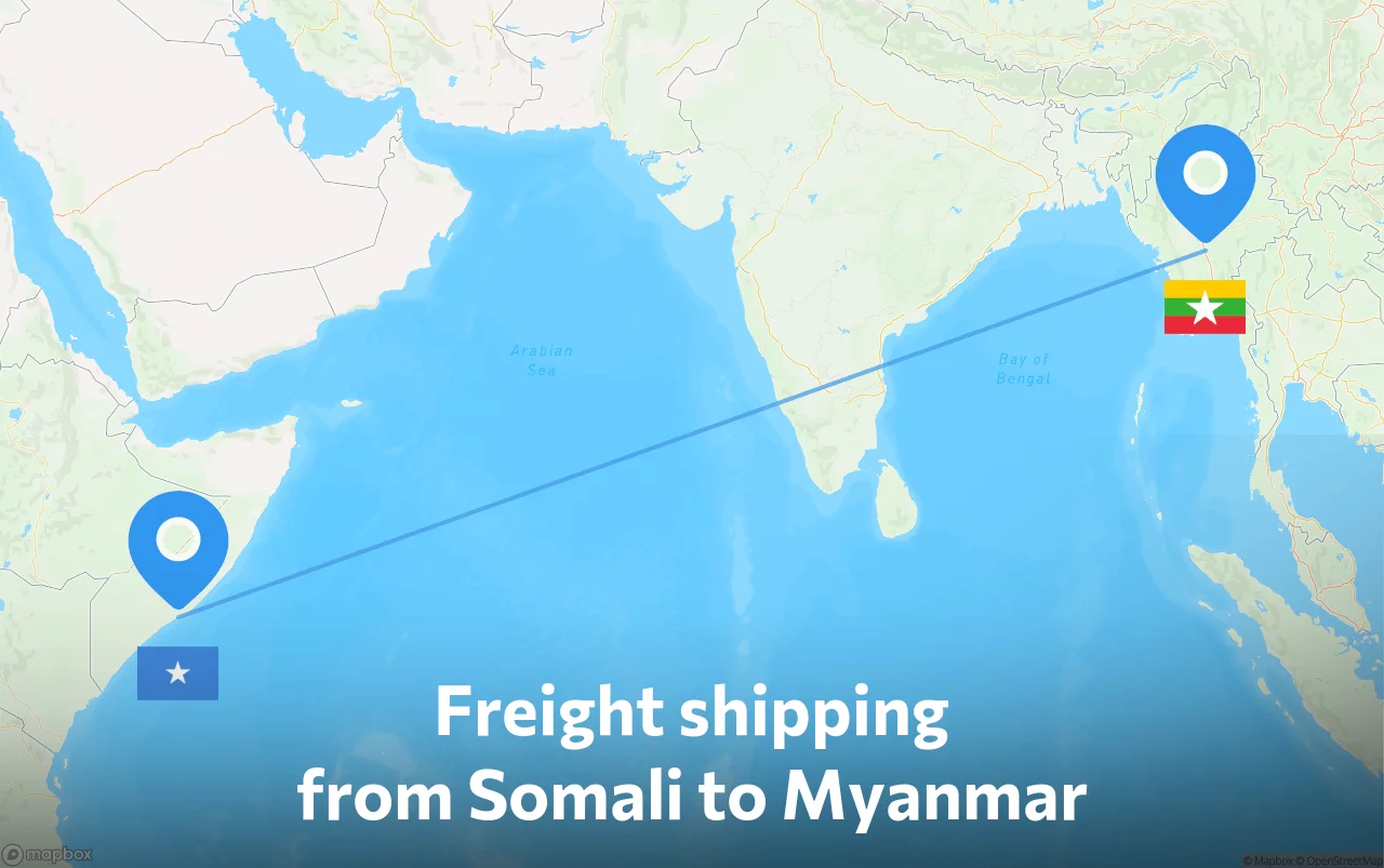 Shipping route from Somali to Myanmar