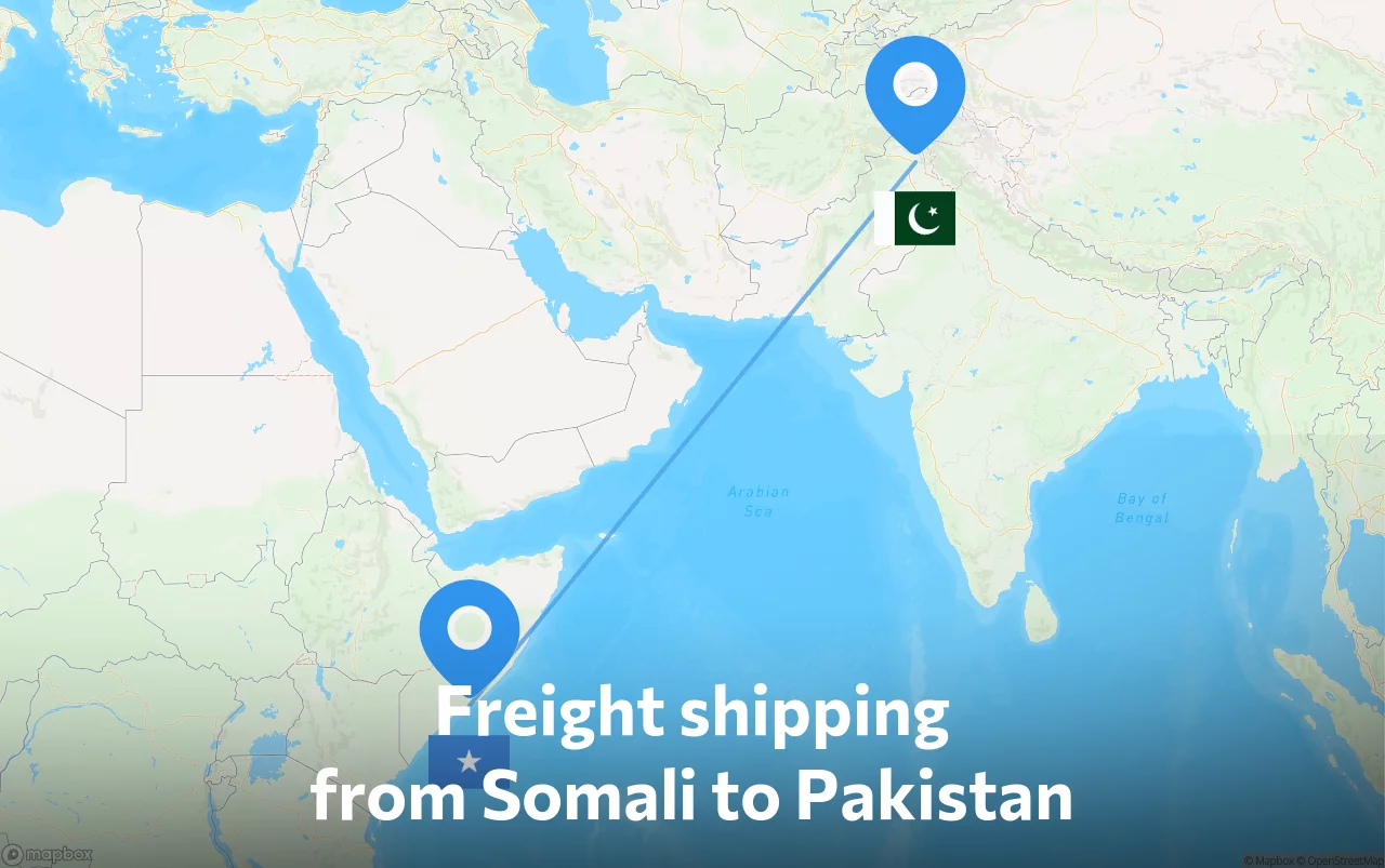 Shipping route from Somali to Pakistan