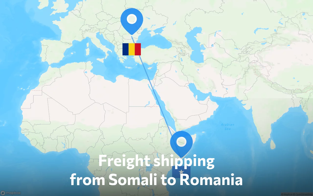 Shipping route from Somali to Romania