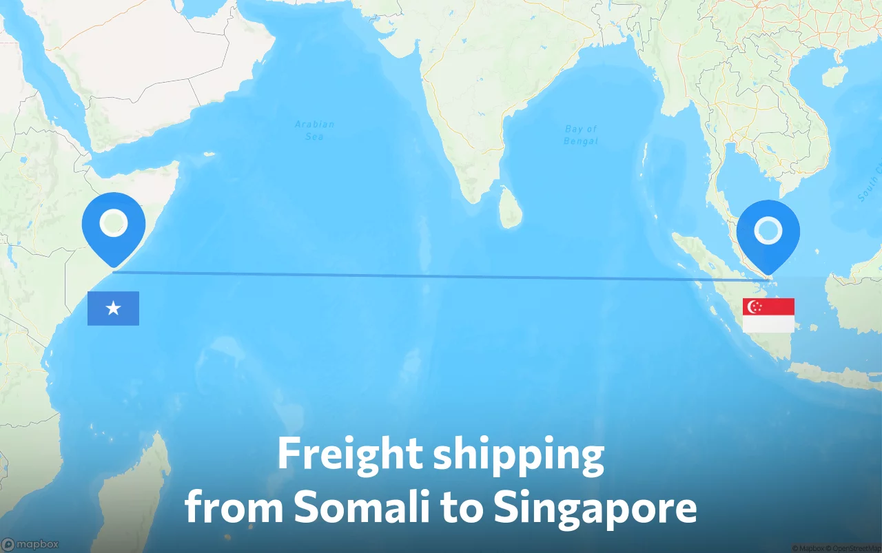Shipping route from Somali to Singapore