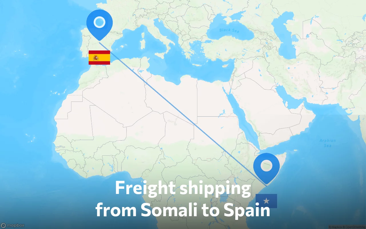 Shipping route from Somali to Spain