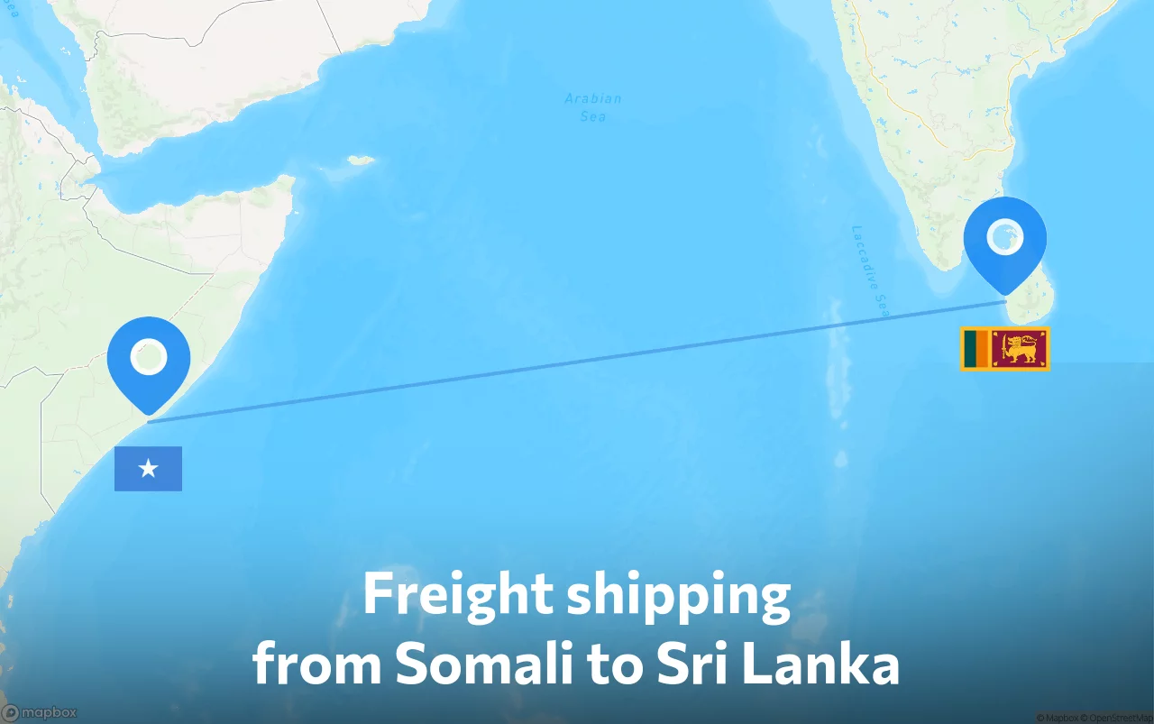 Shipping route from Somali to Sri Lanka