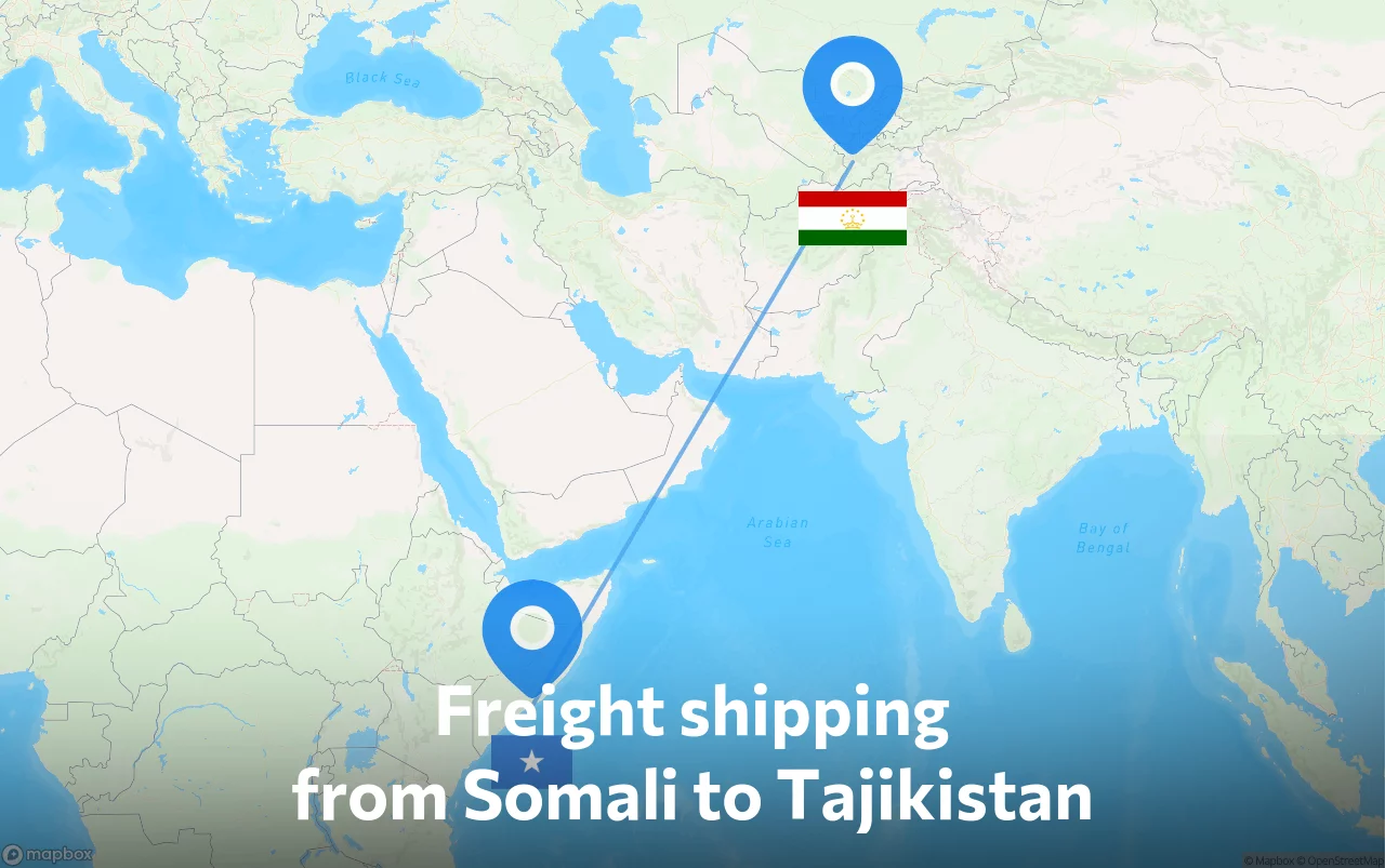Shipping route from Somali to Tajikistan
