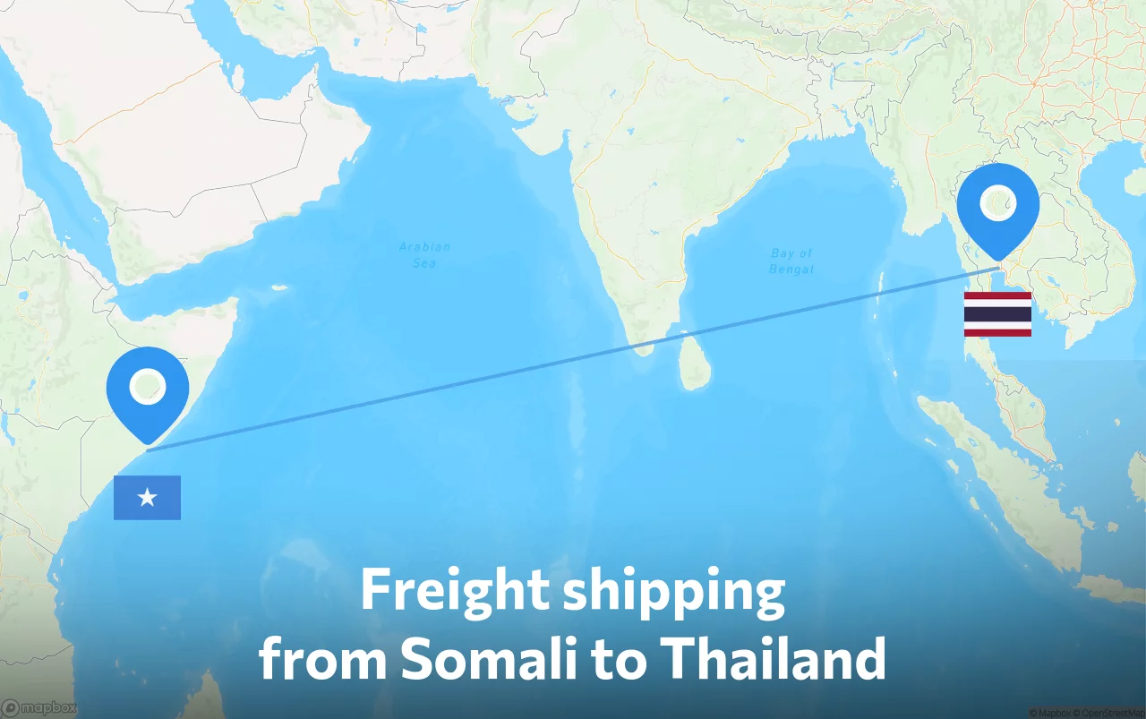 Shipping route from Somali to Thailand