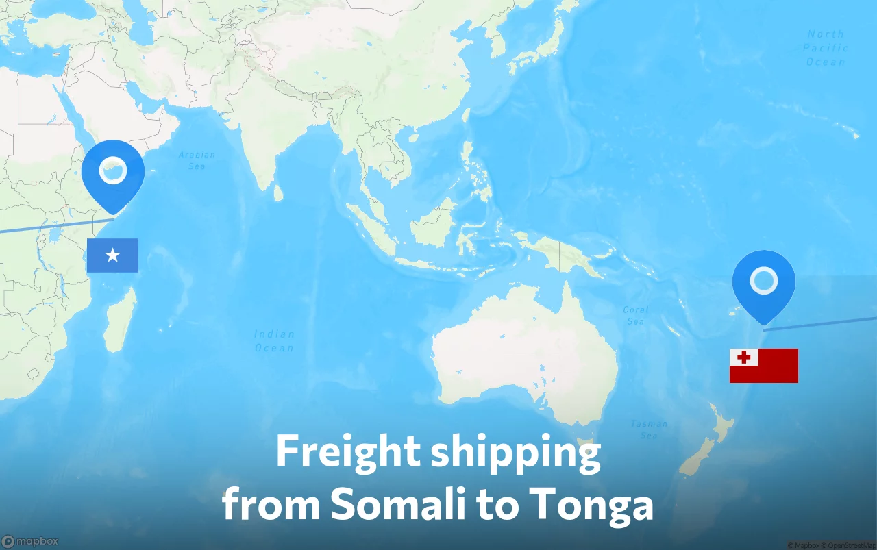 Shipping route from Somali to Tonga