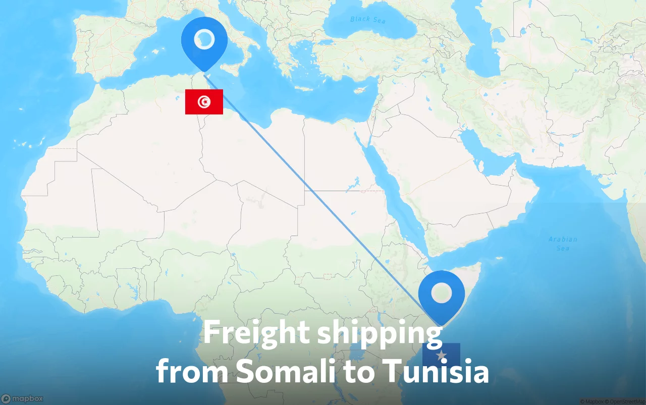 Shipping route from Somali to Tunisia