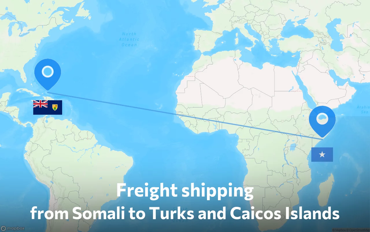 Shipping route from Somali to Turks and Caicos Islands