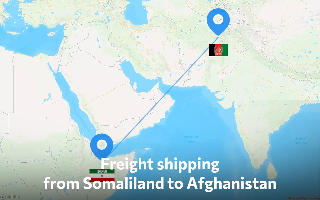 Shipping route from Somaliland to Afghanistan
